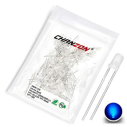 CHANZON 100 pcs 3mm Blue Diffused LED Diode Lights (DC 3V 20mA) - color: E) White-blue (100pcs)