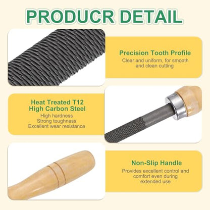 HARFINGTON 12" Round Fine Cut File Double Cut Teeth Fine Metal File High Carbon Steel T12 with Wood Handle for Metal Wood Finishing Roughing, Grey/Yellow - size: 12", style: Fine Cut