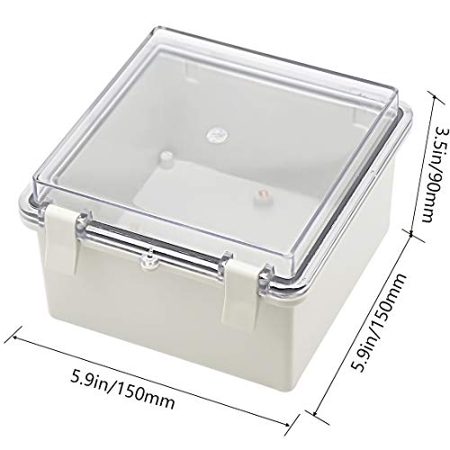 Zulkit Junction Box ABS Plastic Dustproof Waterproof IP65 Electrical Boxes Hinged Shell Outdoor Universal Project Enclosure Clear Cover with 2 Cable Glands 5.9 x 5.9 x 3.5 inch (150x150x90 mm) - size: 5.9" x 5.9" x 3.5"