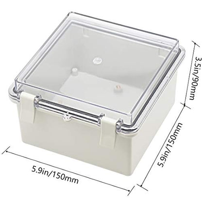 Zulkit 2pcs Junction Box ABS Plastic Dustproof Waterproof IP65 Electrical Boxes Hinged Shell Outdoor Universal Project Enclosure Clear Cover with 2 Cable Glands 5.9 x 5.9 x 3.5 inch (150x150x90 mm) - size: 5.9" x 5.9" x 3.5"(2pcs)