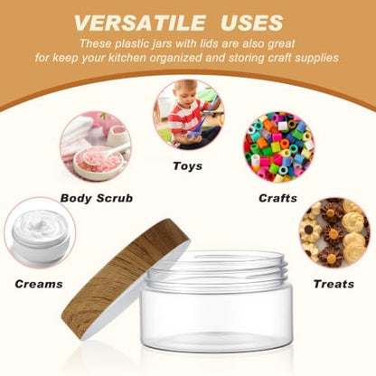 24 Pack 10 oz Clear Cosmetic Jars with Dark Natural Wood Lids and Labels - color: Clear with Dark Wood Lid, size: 10 oz