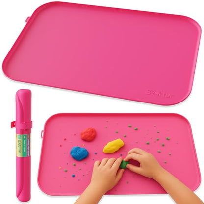 Silicone Art Mat 24" x 16" with Raised Edge, Roll-Up Design with Storage Strap, Multi-Purpose Desk & Table Protector Silicone Craft Mat for Crafts, Painting & DIY, Hot Pink - color: Hot Pink