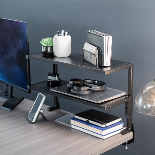 VIVO Black Clamp-on 24 inch 2-Tier Desk Shelf, STAND-SHELF24C - color: Black, size: 24 inch