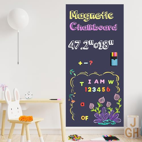 Magnetic Chalkboard for Wall,47.2" x 18" Self Adhesive Blackboard Wallpaper - color: Dusty Blue 1pc, size: 47.2"W x 18"H