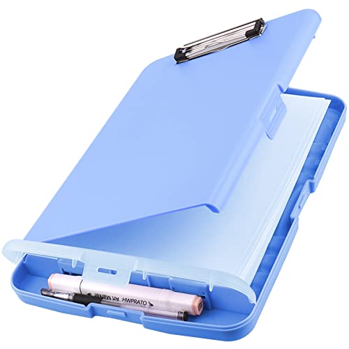 HWPRATO Storage Clipboard Heavy Duty Clipboard with Pen Holder Plastic Clipboards with Storage Clip Boards 8.5x11 with Storage for Teacher,Kids,Doctor,Offices (Light Blue) - color: Light Blue