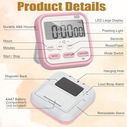 Leumoi 6 Pcs Digital Kitchen Timer 24 Hour Alarm, Classic Color - color: Classic Color