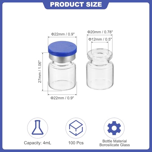 PATIKIL 4ml Sample Vials, 100 Pack Lab Empty Vials with Butyl Rubber Stopper Crimp Top Caps and Labels Borosilicate Glass Vial, Clear - color: Clear, size: 4ml
