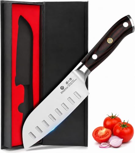 imarku Santoku Knife 5 Inch, Ultra Sharp Chef Knife with Pakkawood Handle - color: Black Ebony