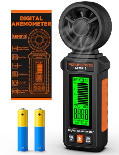 AEM01S Anemometer, POROMETISTO, 3‑Color Alarm & Green Backlit Wind Meter