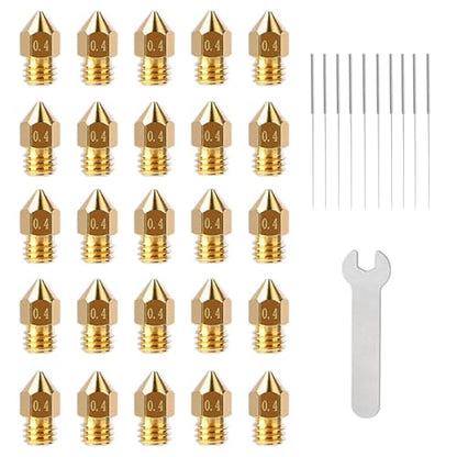 25PCS MK8 0.4mm Brass 3D Printer Nozzles Kit, High-Temp Resistant Hotend Nozzles with Cleaning Needles, Wrench & Storage Box, Compatible with ender3 & CR-10 Series 3D Printer FDM Printers - size: 25MK8+KIT
