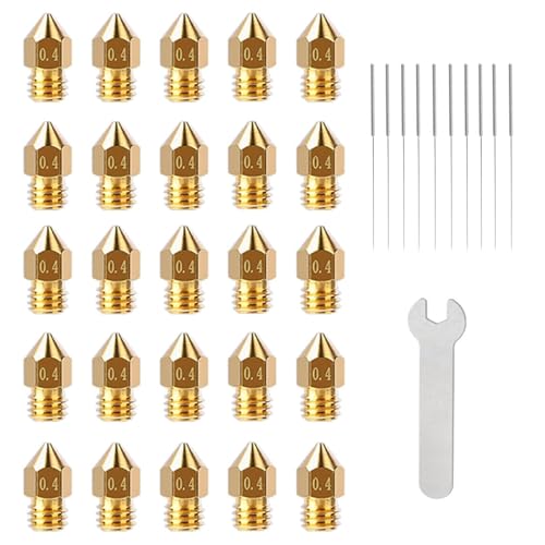 25PCS MK8 0.4mm Brass 3D Printer Nozzles Kit, High-Temp Resistant Hotend Nozzles with Cleaning Needles, Wrench & Storage Box, Compatible with ender3 & CR-10 Series 3D Printer FDM Printers - size: 25MK8+KIT