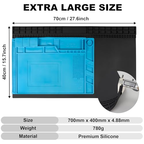 Extra Large Soldering Mat, 27.6''x15.7'' Oversized 932°F Heat Resistant Silicone Repair Mat for Electronics Phone Laptop Repair, BGA Soldering Gun Iron (Black - color: Black