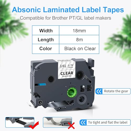 3-Pack Tze-141 Compatible for Brother 18mm 3/4" Black Print on Clear Tape - color: Black on Clear