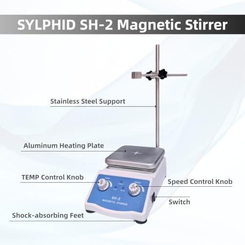 SYLPHID SH-2 Magnetic Stirrer Hot Plate, 536°F/280℃ Max Lab Hotplate Mixer with 2600 RPM Stir Plate, Includes Electronic Probe Thermometer, Fuse, Stir Bar,Support Stand&a Pair of Nitrile Gloves