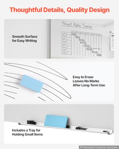VEVOR Glass Dry Erase Board 48"x36" White Magnetic Whiteboard - color: White, size: 48"W x 36"H