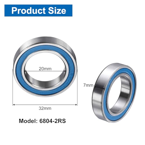 uxcell 8 Pcs 6804-2RS Deep Groove Micro Bearing, 20x32x7mm Chrome Steel - size: 6804-2RS