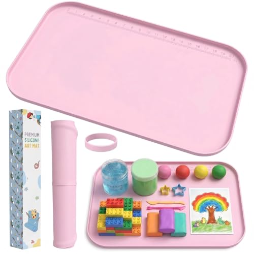 AWOKE Silicone Craft Mat 24"x 16" with Raised Edges for Kids & Painting - color: Pink