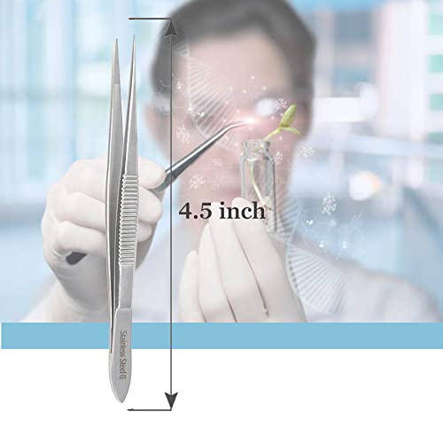 Stainless Steel High Precision Forceps with Fine Strong Straight Serrated Point to use Engineer Labware for Scientific Use (4.5 Inch) - size: 4.5 Inch