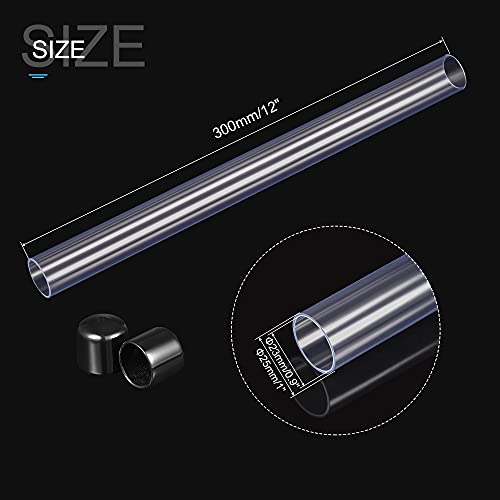 MECCANIXITY Clear Storage Tube 23x25mm Small Plastic Round Tubing with Caps Rigid Bottle Container 300mm/12 Inch for Item Stored - size: 23x25x300mm