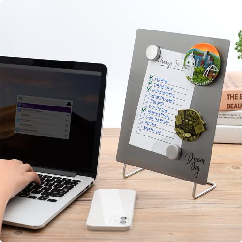 Magnetic Bulletin Board with Stand – Small Dry Erase Memo Board – Tabletop Metal Easel for Magnet Display – 10x8 Inches + 2 Magnets