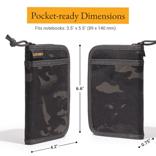 LOCHBY® Pocket Journal | Tomoe River 3.5" x 5.5" Notebook | Waxed Canvas | Ideal for Travelers & Daily Use, Fits Field Notes, Moleskine Cahier - color: Black Multicam, size: Pocket-size Zipper