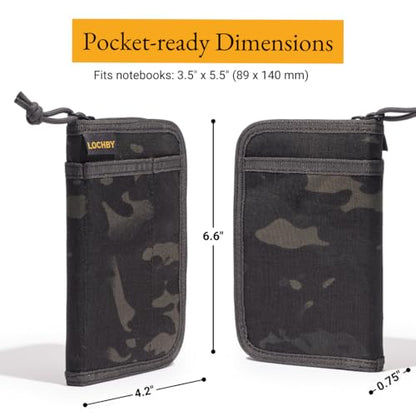 LOCHBY® Pocket Journal | Tomoe River 3.5" x 5.5" Notebook | Waxed Canvas | Ideal for Travelers & Daily Use, Fits Field Notes, Moleskine Cahier - color: Black Multicam, size: Pocket-size Zipper
