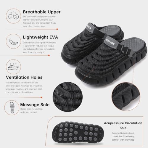Men's Women's Cloud Clogs, EVA Thick Platform Slip On Non Slip Garden Shoes - color: Black, size: 9.5-10.5 Women/8.5-9.5 Men
