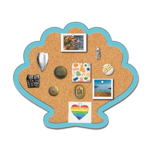 CRASPIRE Shell Pin Display Cork Board 9.8 X 8.5 Inch Wall Mounted Blue Frame Bulletin Boards Badge Wooden Decorative Memory Memo Brooch Lapel Pins Holder Storage for Home Office Bedroom Decoration - style: Shell