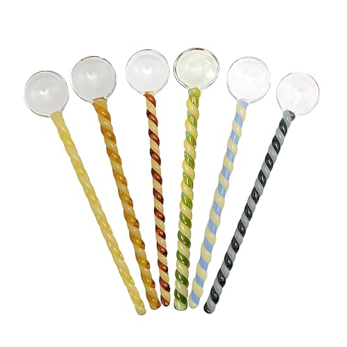 6 Pcs Glass Stirring Spoons 6.7 Inch Clear Crystal Coffee Cocktail Mixing Spoon with Spiral Handle Ice Cream Yogurt Jam Dessert Scoop Swizzle Stick Stirrer for Bar Cafe Party (Six Light) - color: Six Light