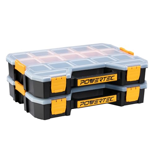 POWERTEC Stackable Tool Box Organizer with Removable Dividers - 17 Compartments, Interlocking, Portable Design, 2-Pack (72118-P2) - color: Stackable Tool Box Medium, size: 2 Packs - 17 Compartments