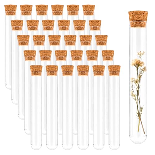 30 Pcs Clear Plastic Test Tubes with Cork Stoppers 15x100mm 10ml – Transparent Vials with Seal Cap for Bath Salt, Candy, Beads, Powder, Spice, Liquid Storage, Party Favors, DIY Decoration, Lab Use - color: 30 pcs