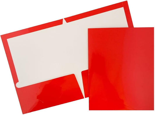 JAM PAPER Laminated Two Pocket Glossy Folders - Red - 3/Pack - color: Red, size: Pack of 3 Folders