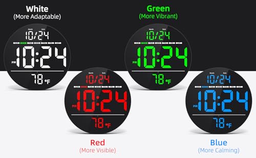 Digital Wall Clock with Large LED Display, Date, Temperature, Auto-Brightness | Small [PLUG-IN] Clock | Modern Electric Wall Clock for Bedroom, Classroom, Living Room, Home, Office, Farmhouse – Green - color: Green