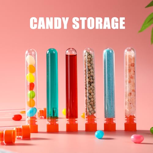 Relaxweex 100 Pcs Clear Plastic Test Tubes 16x100mm Lab Vials Caps,Orange - color: Orange