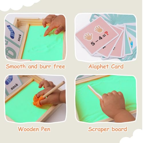 Montessori Sand Tray with Math & Alphabet Learning Cards - color: Green