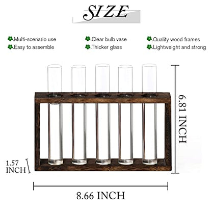 XXXFLOWER Wooden Stand with Test Tube Propagation Station Rack Desktop Hydroponics Terrarium Wall Terrarium for Home Office Plant Hanger Flower Vases Wall Decor Hydroponic Cuttings