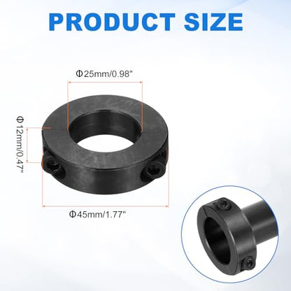 uxcell 4pcs Double Split Shaft Collars 25mm Bore, Two-Piece Clamping Collar 45mm OD 12mm Thickness Carbon Steel Lock Collar Clamp with Set Screws (Black Oxide) - size: 25mm x 45mm x 12mm