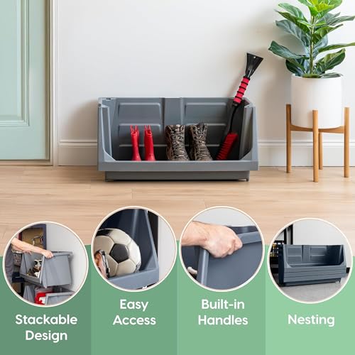 IRIS USA Open Front Storage Bins, Heavy Duty Stackable Bins, 3 Pack, Dark Gray - size: Jumbo - 3 Pack