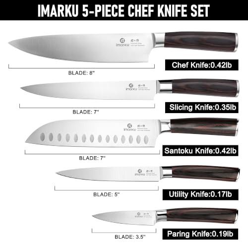 imarku 5PCS Kitchen Knife Set - Japanese High Carbon Stainless Steel Knives - color: Silver Blade with Brown Handle