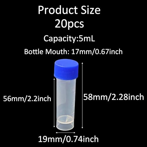 pson 20Pcs 5mL Plastic Test Tubes with Screw Caps, Clear Sample Vial Containers for Lab Storage, Scientific Research