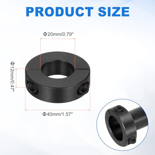 uxcell 4pcs Double Split Shaft Collars 20mm Bore, Two-Piece Clamping Collar 40mm OD 12mm Thickness Carbon Steel Lock Collar Clamp with Set Screws (Black Oxide) - size: 20mm x 40mm x 12mm