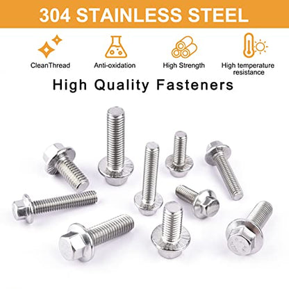 VIGURE 228PCS M6 M8 Metric Bolt Assortment Kit, M6 x 12/16/20/25/30mm Stainless Steel Flanged Hex Bolts and M8 x 16/20/25/30mm Flange Metric Bolts and Nuts Kit - size: 228PCS M6 M8 Metric Bolts