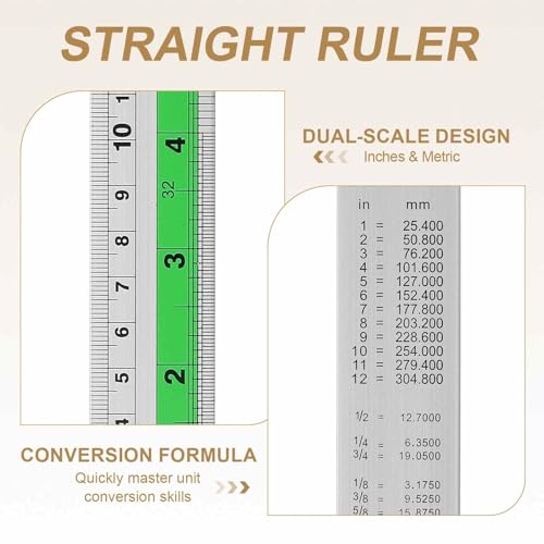 HARFINGTON 4pcs Metal Straight Ruler 20cm Metric SAE Aluminum Alloy Measuring Rulers Scale Tool with Hole for Measure Study Reading Classroom Office, Green - color: Green, size: 20cm