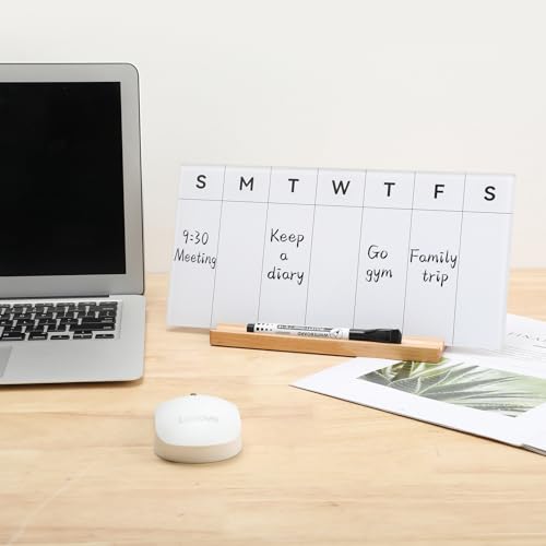 Desktop Glass Weekly Whiteboard with Detachable Wood Stand Weekly Dry Erase Board Weekly Calendar Whiteboard Weekly Planner to Do List White Board Desk Planner 11.8x5.86 for Office, Home, School - color: Beech-white-weekly Calendar Whiteboard