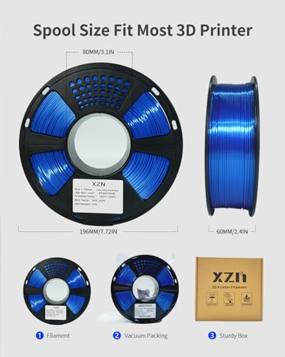 Silk PLA Filament 1.75mm, Metallic Shiny Royal Blue 3D Printer Filament, 1kg Spool (2.2lbs), Dimensional Accuracy +/- 0.02 mm, Vacuum Packaging - color: Silk Royal Blue