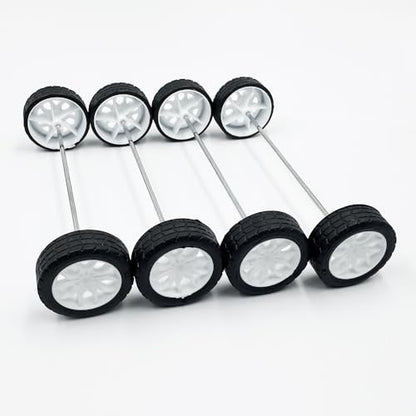 20PCS Toy Car Wheel 30mm Model Car Rubber Tire Wheels with 10PCS Shaft Round Rod Axles for DIY Model Toy RC Car Truck Robot Building Accessories (White 2x30mm) - style: White 2x30mm