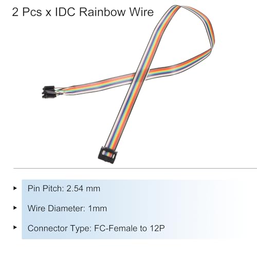 MECCANIXITY 2 Pcs IDC Rainbow Wire Flat Ribbon Cable FC-Female to 12P 19.6 Inch Length 2.54mm Pitch Breadboard Jumper Wires for Electronic Projects - size: 19.6 Inch, style: 12 Pin