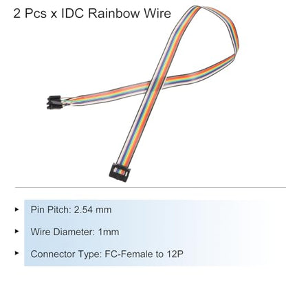 MECCANIXITY 2 Pcs IDC Rainbow Wire Flat Ribbon Cable FC-Female to 12P 19.6 Inch Length 2.54mm Pitch Breadboard Jumper Wires for Electronic Projects - size: 19.6 Inch, style: 12 Pin