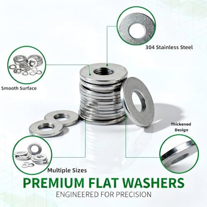 BOLDGNAITE 150pcs M4×9×0.8mm Flat Washers for Screws and Bolts, Thickened 304 Stainless Steel Washer Flat, Heavy Duty Metal Hardware Washers for Home, Automotive, and Industrial Use - size: 150pcs M4×9×0.8mm