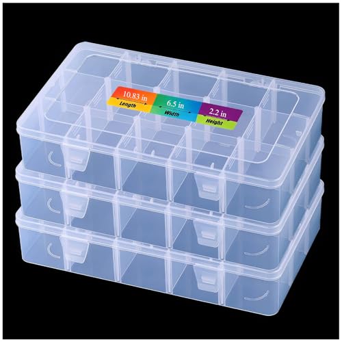 3pcs Clear Storage Small Parts Organizer Box Storage Bin With Dividers Multi Compartment for Beads Art DIY Tackle Box Organizer (CM-15 compartments) - color: 15 compartments